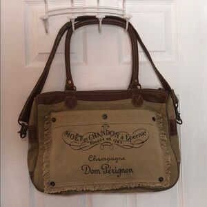 Myra Bag Leather and Canvas Champagne Dom Perignon Crossbody Bag